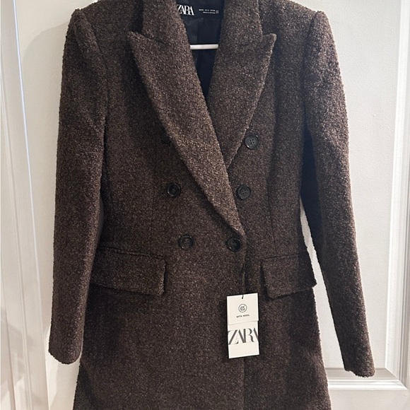 ZARA LONG BOUCLE DOUBLE BREASTED BLAZER COAT JACKET SHERPA - Picture 5 of 5